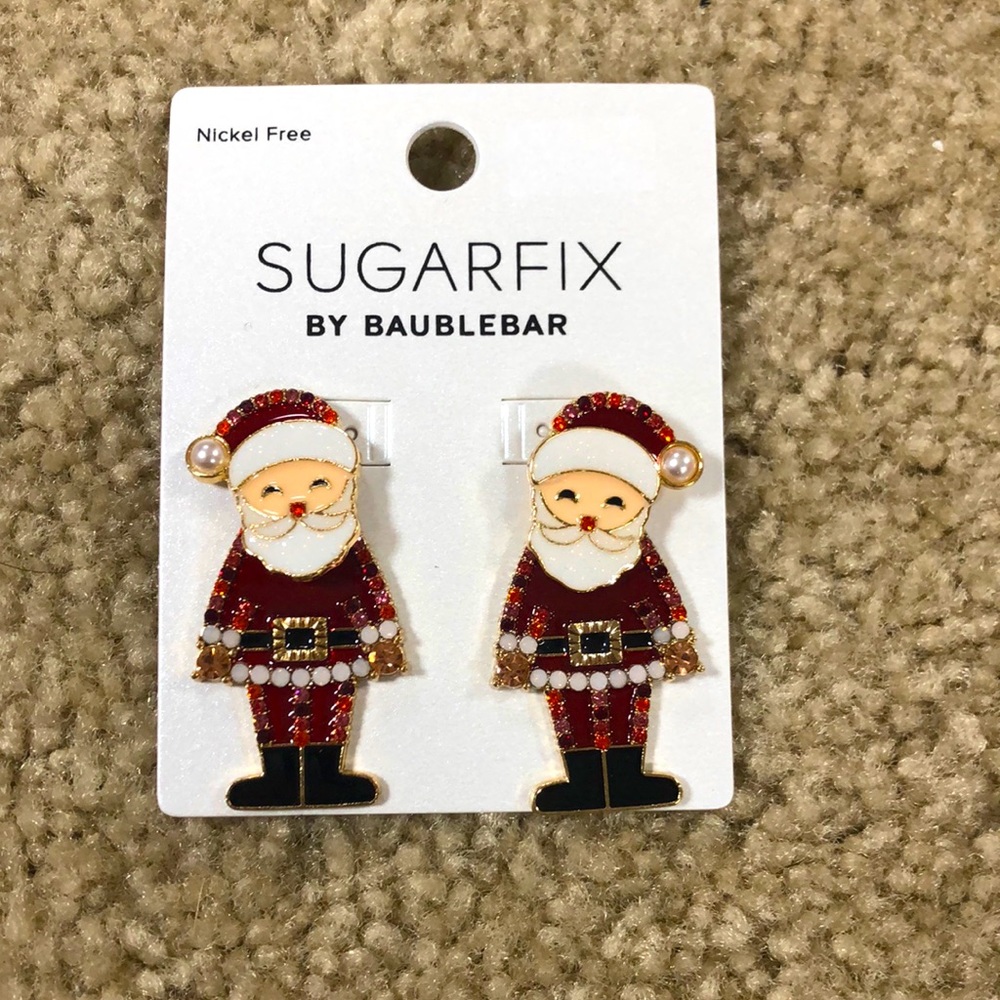 NEW BaubleBar Santa Claus Christmas 3D gemstone pearl enamel earrings